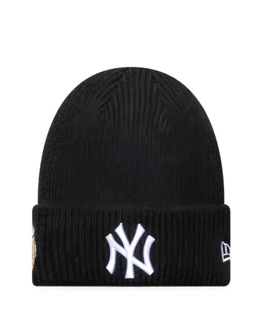 KTZ Black New York Yankees Logo-Embroidered Beanie Hat for men