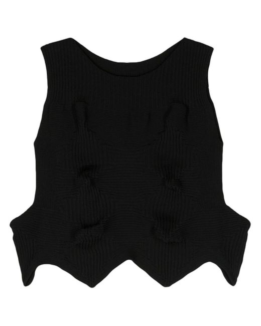 Top smanicato a coste di Issey Miyake in Black