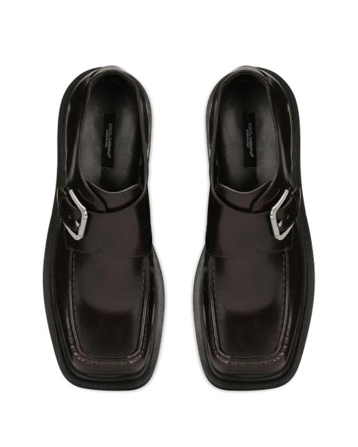 Dolce & Gabbana Black Polished Leather Monk Shoes for men