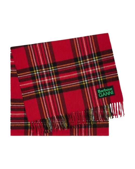 Ganni Red X Barbour Wool Scarf