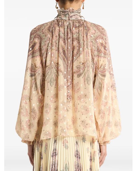 Etro Natural Silk Blouse With Scarf And Placed Print