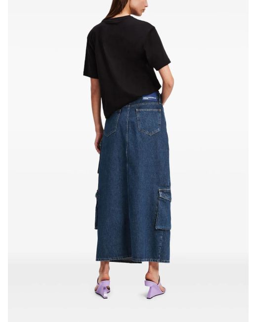 Karl Lagerfeld Blue Cargo Denim Maxi Skirt