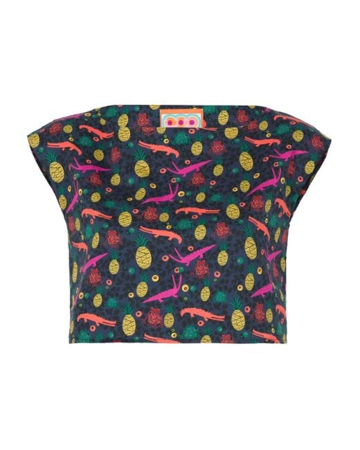 LHD Blue Pineapple Alligator Print Top