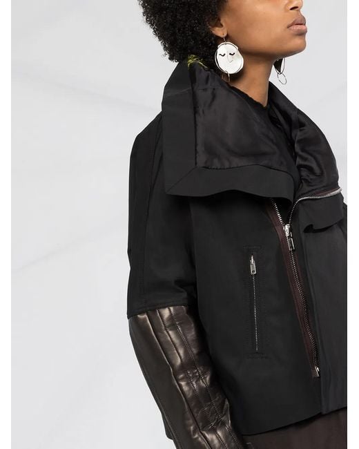 Rick Owens Black Leather Sleeve Zipped Jacket