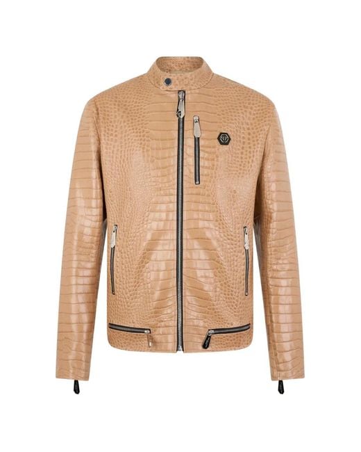 Philipp Plein Natural Croco Print Biker Jacket for men