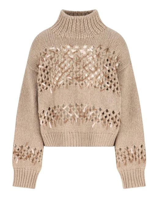 Brunello Cucinelli Natural Openwork ribbed sweater