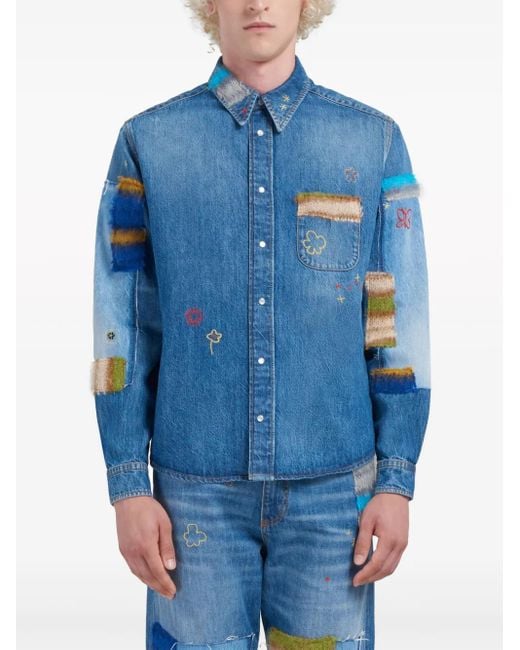 Marni Blue Patchwork Denim Shirt for men