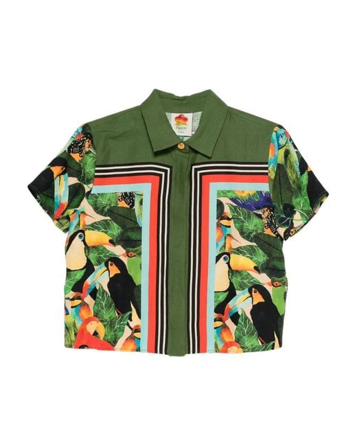 Farm Rio Green Toucan-Print Short-Sleeve Shirt