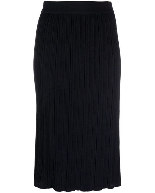 Thom Browne Black Plissé Virgin-wool Midi Skirt