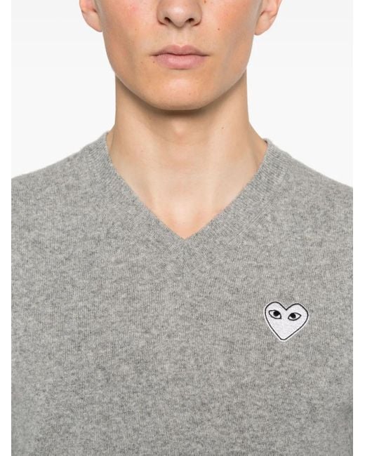 COMME DES GARÇONS PLAY Gray Heart Wool V-neck Sweater for men