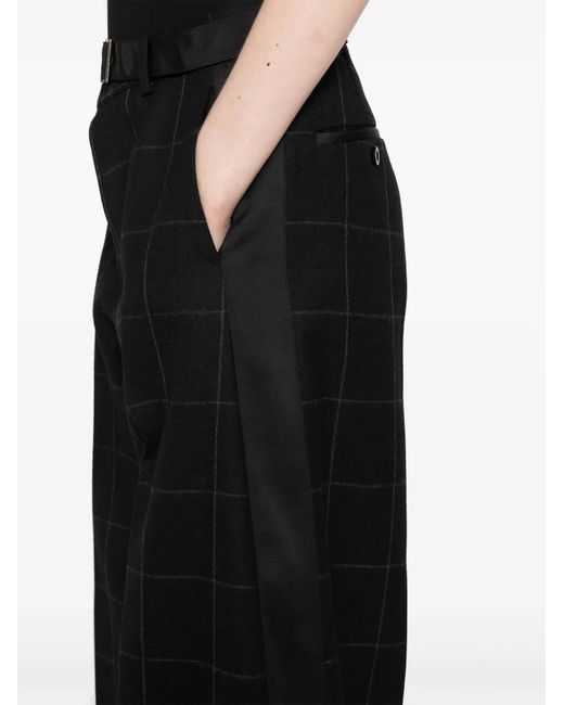 Sacai Black Check-Pattern Wide-Leg Trousers