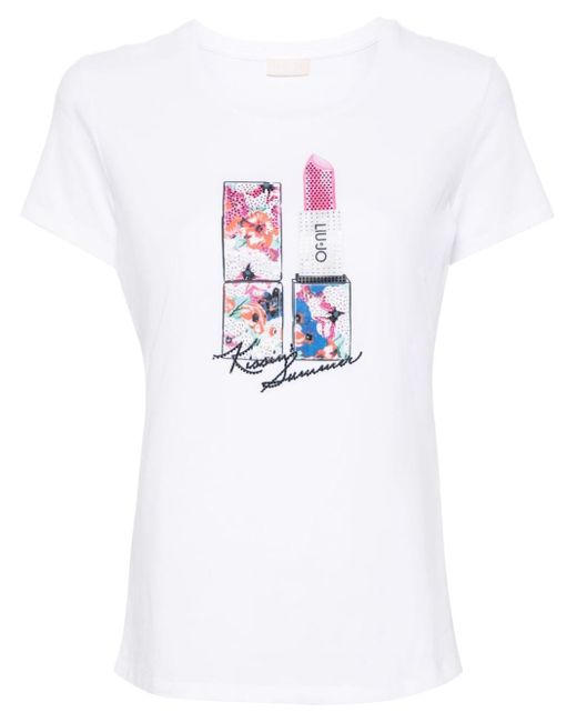 Liu Jo White Lipstick-print Cotton T-shirt