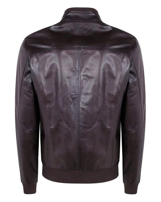 Barba Napoli Gray Ribbed Leather Jacket for men