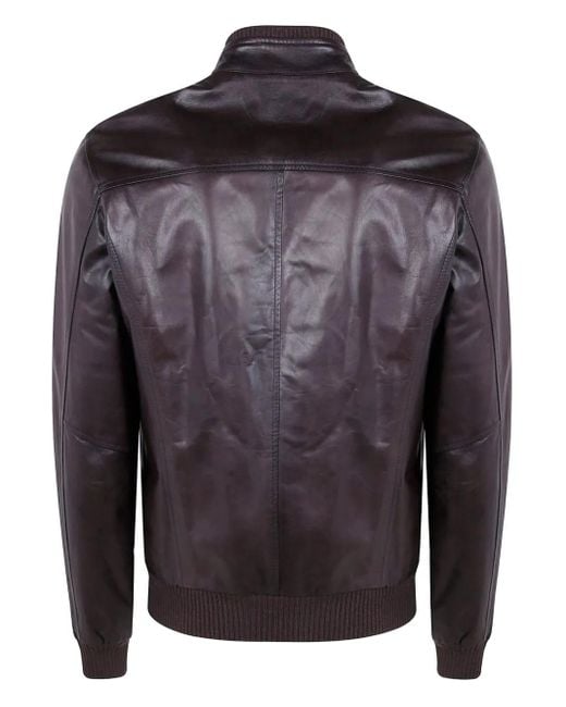 Barba Napoli Gray Ribbed Leather Jacket for men