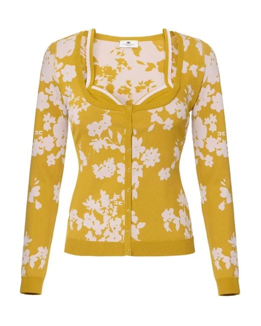 Elisabetta Franchi Yellow Cardigan mit Blumenjacquard
