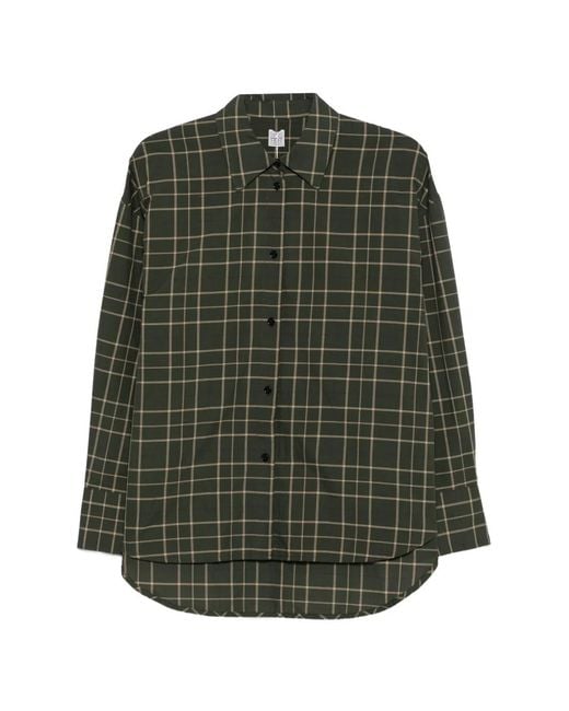 Totême Green Check-Pattern Silk-Blend Shirt