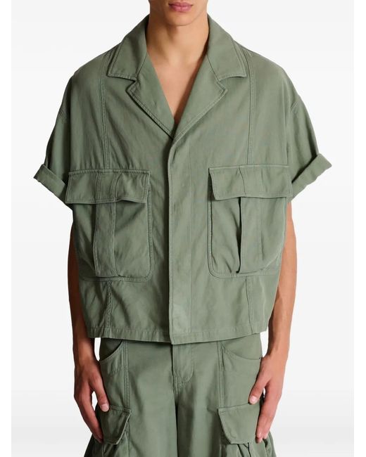 Balmain Green Utility-Pockets Short-Sleeve Shirt for men