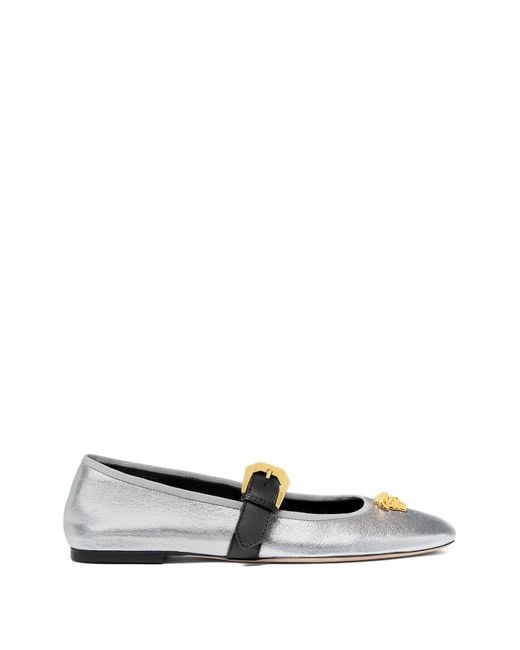Versace White La Medusa Metallic Ballerinas