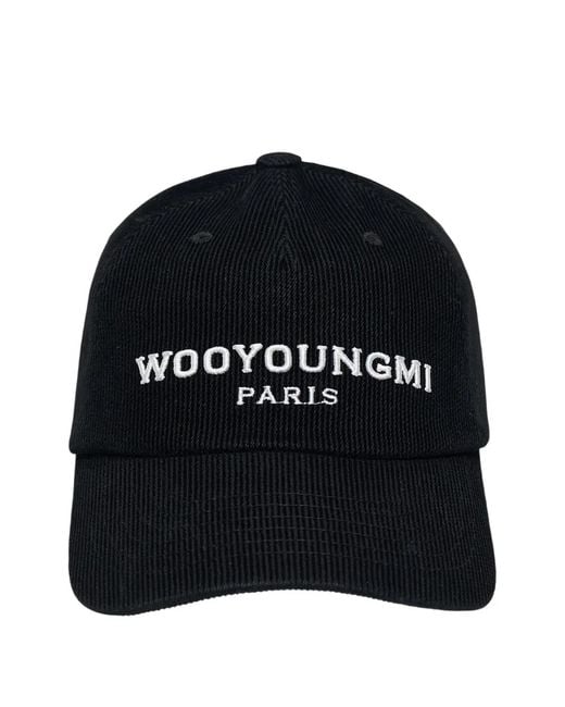 Wooyoungmi Black Logo-Embroidered Corduroy Baseball Cap for men