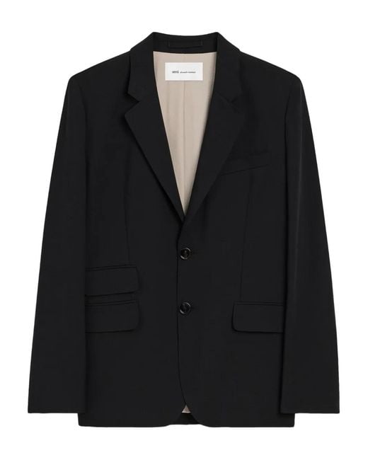 AMI Black New Wool Single Breasted Boxy Jacket
