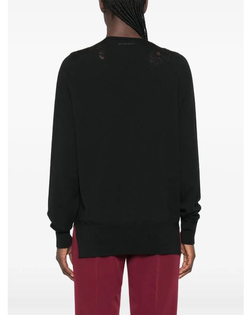ERMANNO FIRENZE Black Lace-Trim V-Neck Sweater