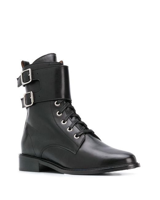 Ba&sh Leather Como Buckle Strap Boots in Black - Lyst