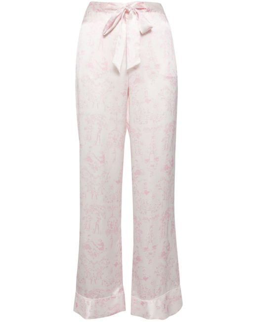 Kiki de Montparnasse White Graphic-print Silk Lounge Trousers