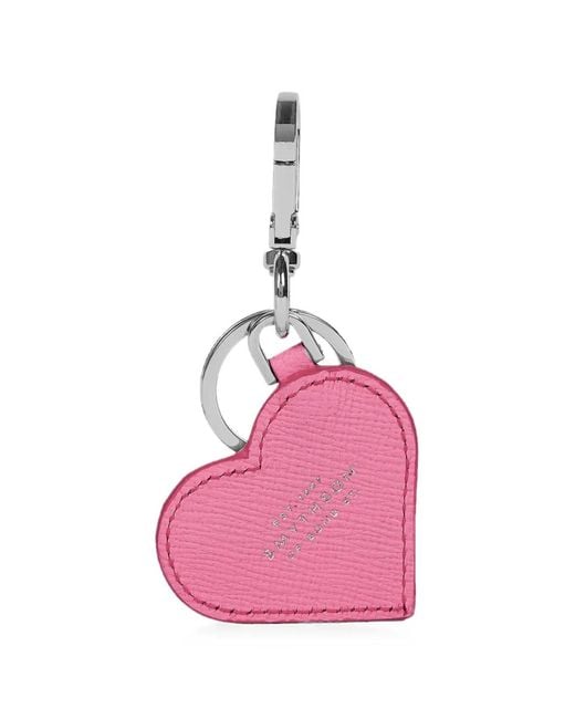 Smythson Pink Panama-Leather Heart Keyring