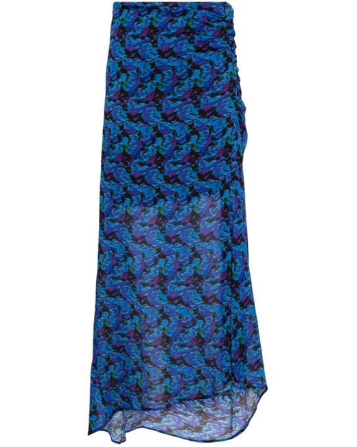 IRO Blue Neptune Floral-print Midi Skirt