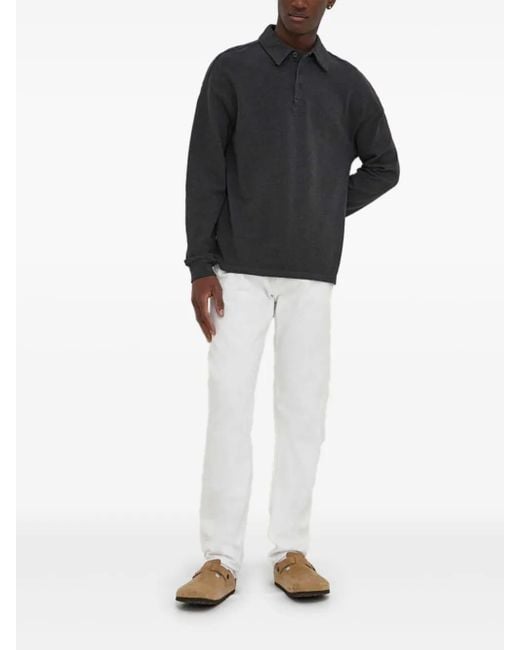American Vintage Black Long-Sleeve Button-Placket Polo Shirt for men