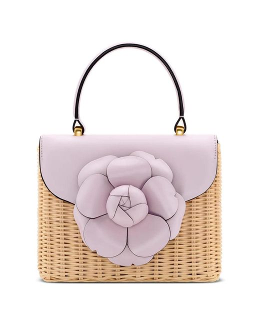 Oscar de la Renta Pink Mini Tro Flower-Appliqué Tote Bag