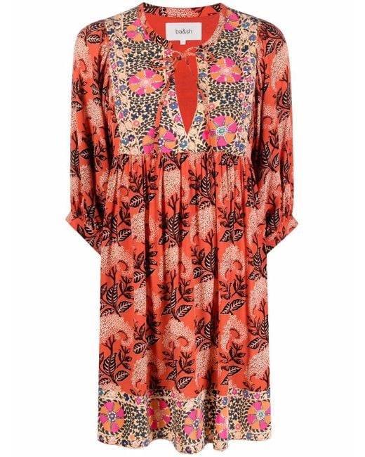 Ba&sh Orange Gaia Floral-print Dress