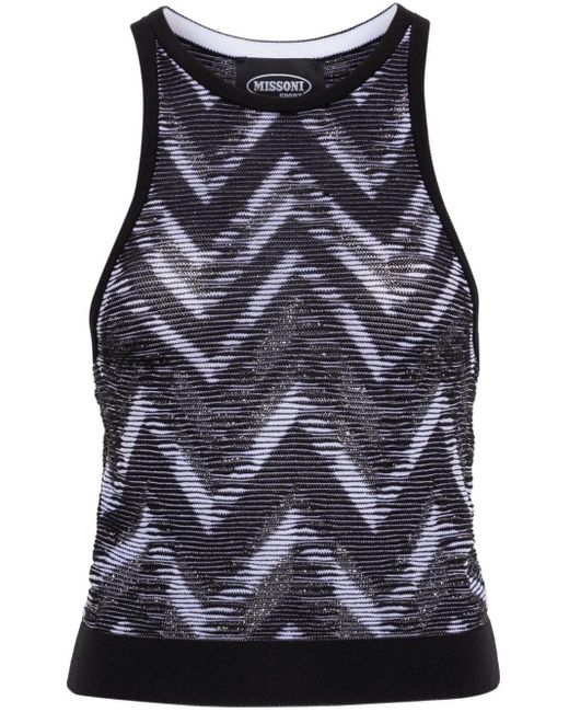 Missoni Blue Zigzag-woven Knitted Tank Top