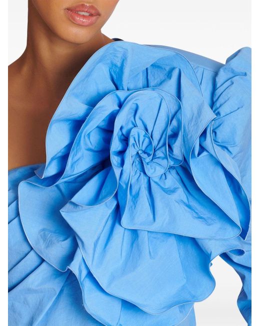 Balmain Blue Asymmetric Ruffled Top - Women's - Cotton