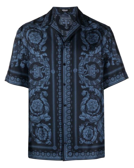 Versace Overhemd Met Korte Mouwen En Print in het Blue voor heren
