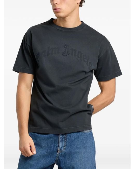 Palm Angels Blue Logo-Patch T-Shirt for men