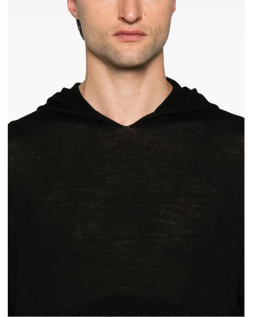 Rick Owens Black Fine-Knit Hooded Jumper for men