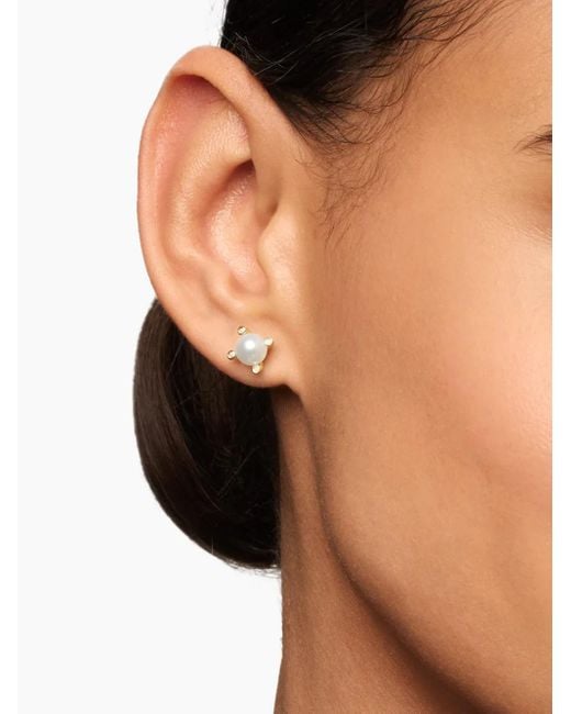 David Yurman 18Kt Geelgouden Oorbellen Met Parel En Diamant (7,4Mm) in het Metallic