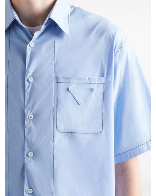 Prada Hemd mit Triangel-Logo in Blue für Herren