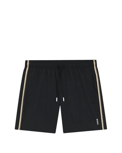 Boss Black Swim Trunks With Stripe And Logo for men