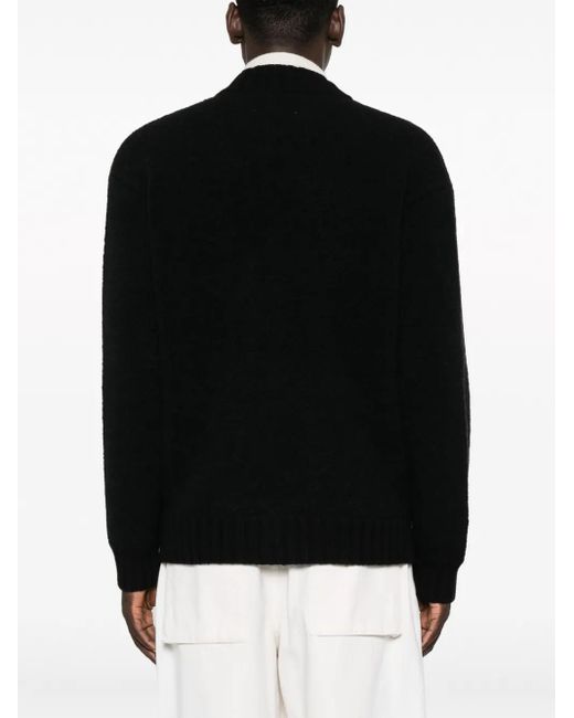 Laneus Black Band-Collar Knitted Cardigan for men