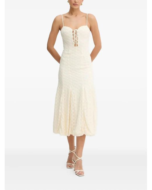 Bardot White Lace-Up Floral Midi Dress