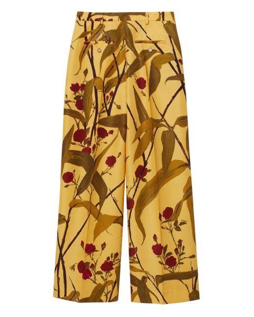 LaDoubleJ Yellow Let Loose Floral-Print Pleated Trousers