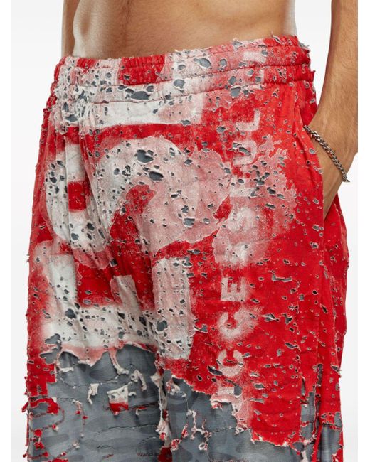 DIESEL P-EEL Jersey-Shorts im Distressed-Look mit Logo in Red für Herren