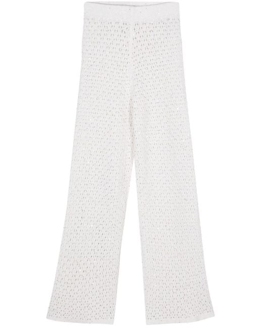 Eleventy White Straight-leg Crochet-knit Trousers