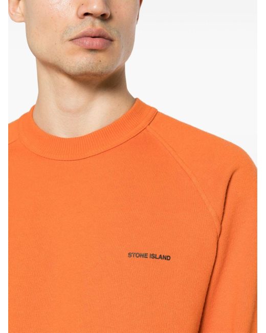 Stone Island Orange Logo-appliqué Cotton Sweatshirt for men