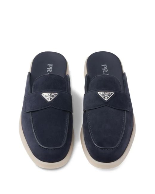 Prada Slippers Aus Veloursleder in Blue für Herren