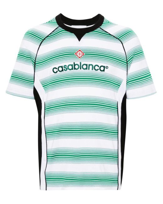 Casablancabrand Green Logo-embroidered Striped T-shirt for men