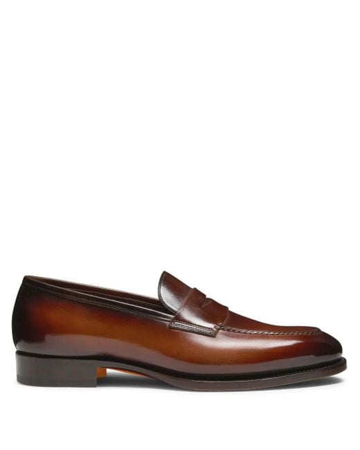 Santoni Brown Leather Loafers for men