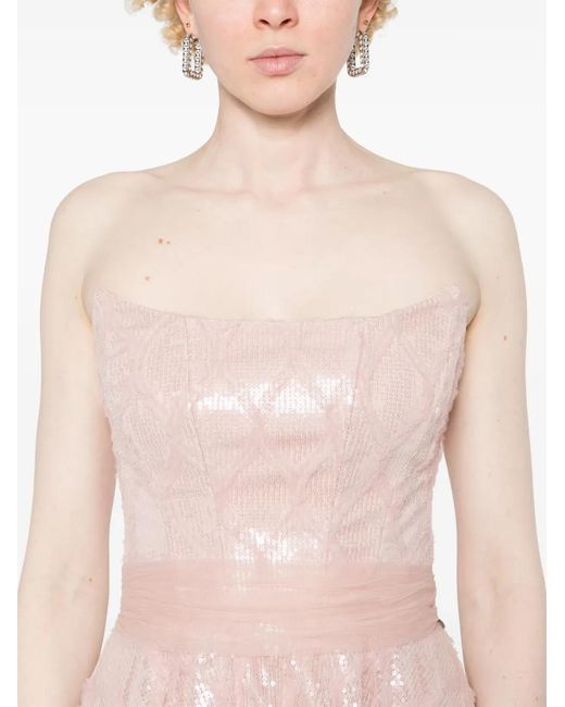 Nissa Pink Sequinned Diamond-Pattern Dress